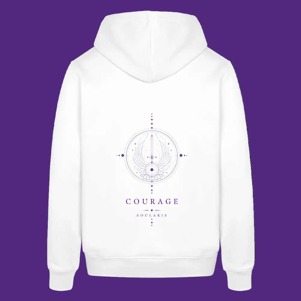 Good Vibes Organic Dunkelviolett Soularis Unisex Hoodie „Courage“ - white
