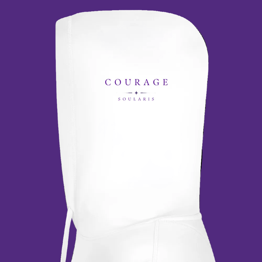 Good Vibes Organic Dunkelviolett Soularis Unisex Hoodie „Courage“ - white